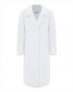 Cappotto lungo Kocca bianco con scollo a rever e tessuto velour