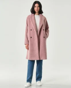 Cappotto midi doppiopetto rosa Emme Marella in tessuto in jersey bouclé
