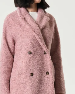 Cappotto midi doppiopetto rosa Emme Marella in tessuto in jersey bouclé