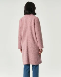 Cappotto midi doppiopetto rosa Emme Marella in tessuto in jersey bouclé