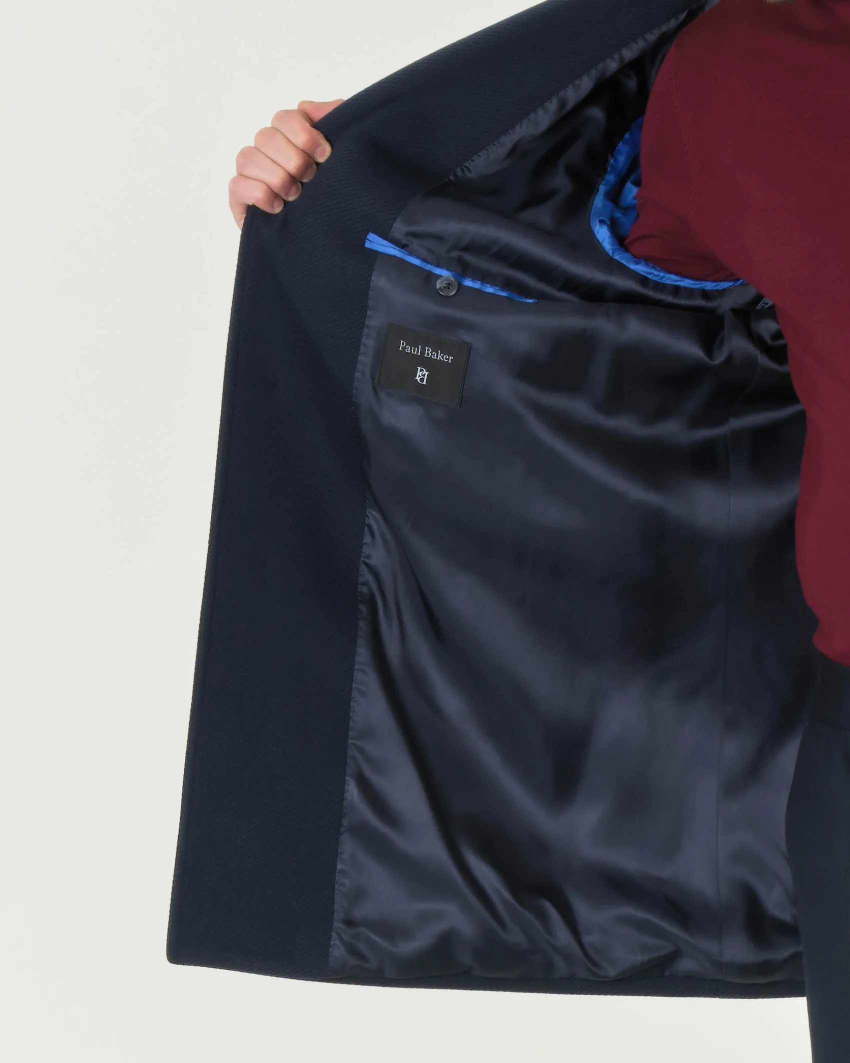 Cappotto monopetto Paul Baker blu in tessuto diagonale