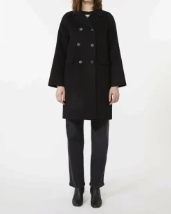 Cappotto nero doppiopetto Weekend Max Mara in doppio drap di pura lana con retro imbottito e trapuntato