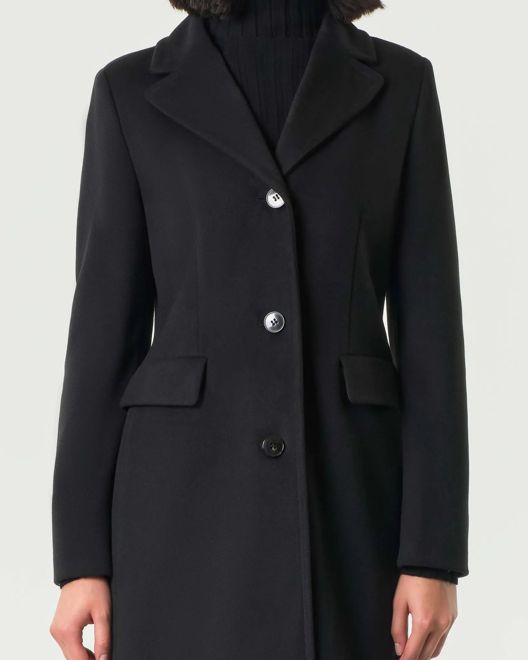Cappotto nero Emme Marella in jersey panno soft di viscosa con scollo a rever