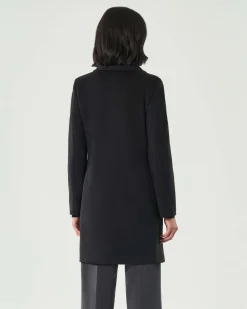 Cappotto nero Emme Marella in jersey panno soft di viscosa con scollo a rever
