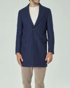 Cappotto Paul Baker blu indaco in panno di lana con rever a lancia