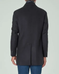 Cappotto Paul Baker blu in panno di misto lana spinata con davantino staccabile