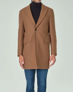 Cappotto Paul Baker cammello in panno di lana con rever a lancia