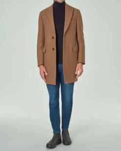 Cappotto Paul Baker cammello in panno di lana con rever a lancia
