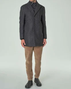 Cappotto Paul Baker grigio antracite in panno di misto lana spinata con davantino staccabile