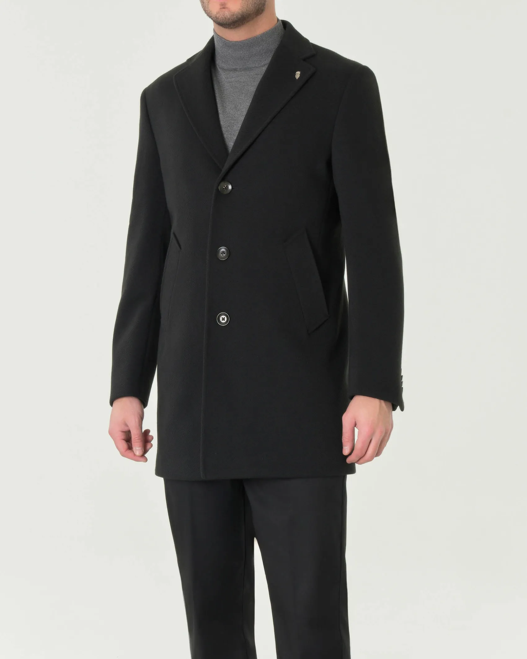 Cappotto Paul Baker monopetto nero in tessuto diagonale
