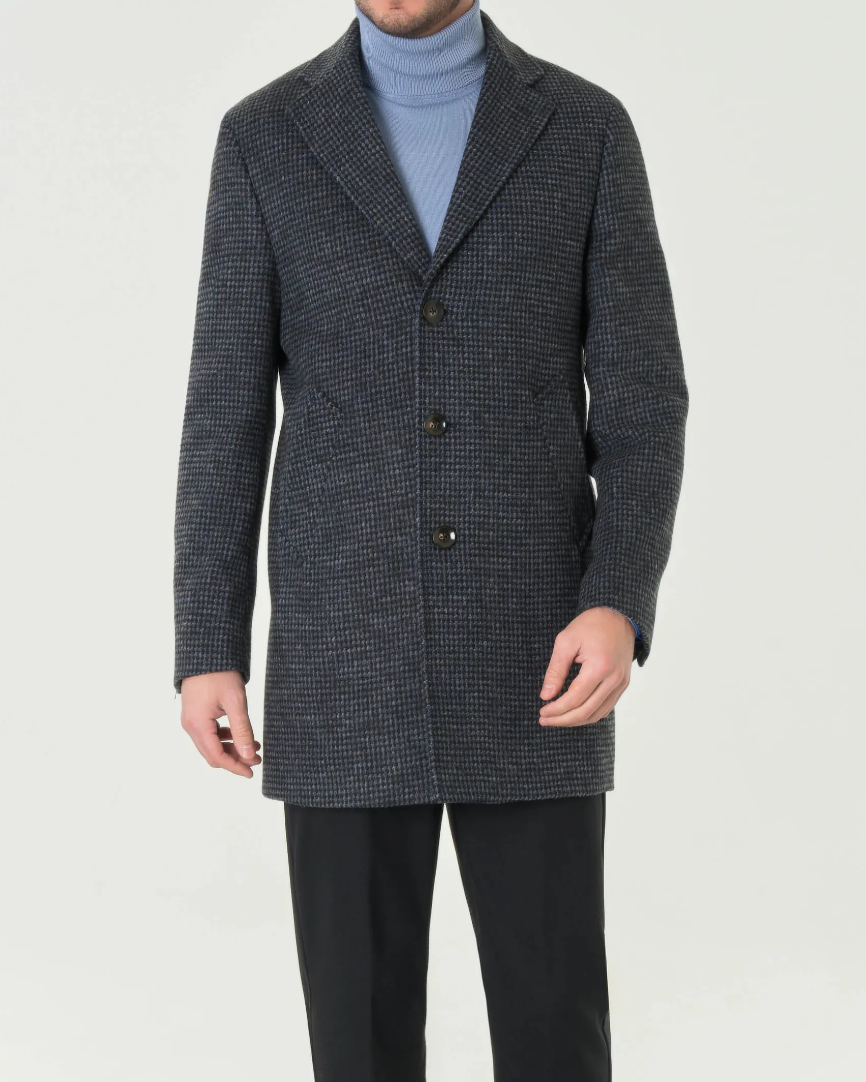 Cappotto Paul Baker monopetto grigio e nero in tessuto di misto lana armaturato a quadretti
