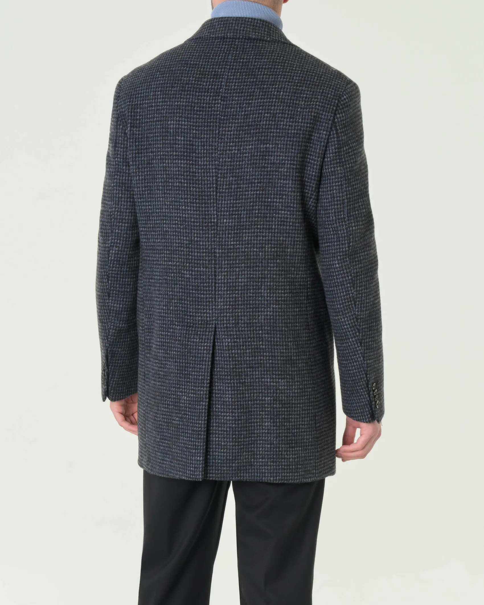 Cappotto Paul Baker monopetto grigio e nero in tessuto di misto lana armaturato a quadretti
