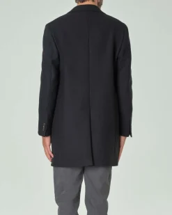 Cappotto Paul Baker nero in panno di lana con rever a lancia