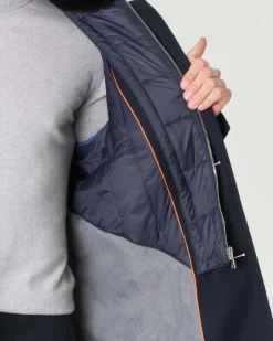 Cappotto Pellizzari blu in panno idrorepellente di misto lana e cashmere con pettorina rimovibile