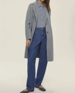 Capppotto azzurro cenere Emme Marella in misto viscosa double con scollo a rever