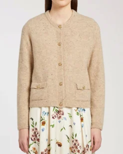 Cardigan color noce Marella in filato bottonato di misto alpaca stretch con bottoni dorati