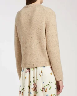 Cardigan color noce Marella in filato bottonato di misto alpaca stretch con bottoni dorati