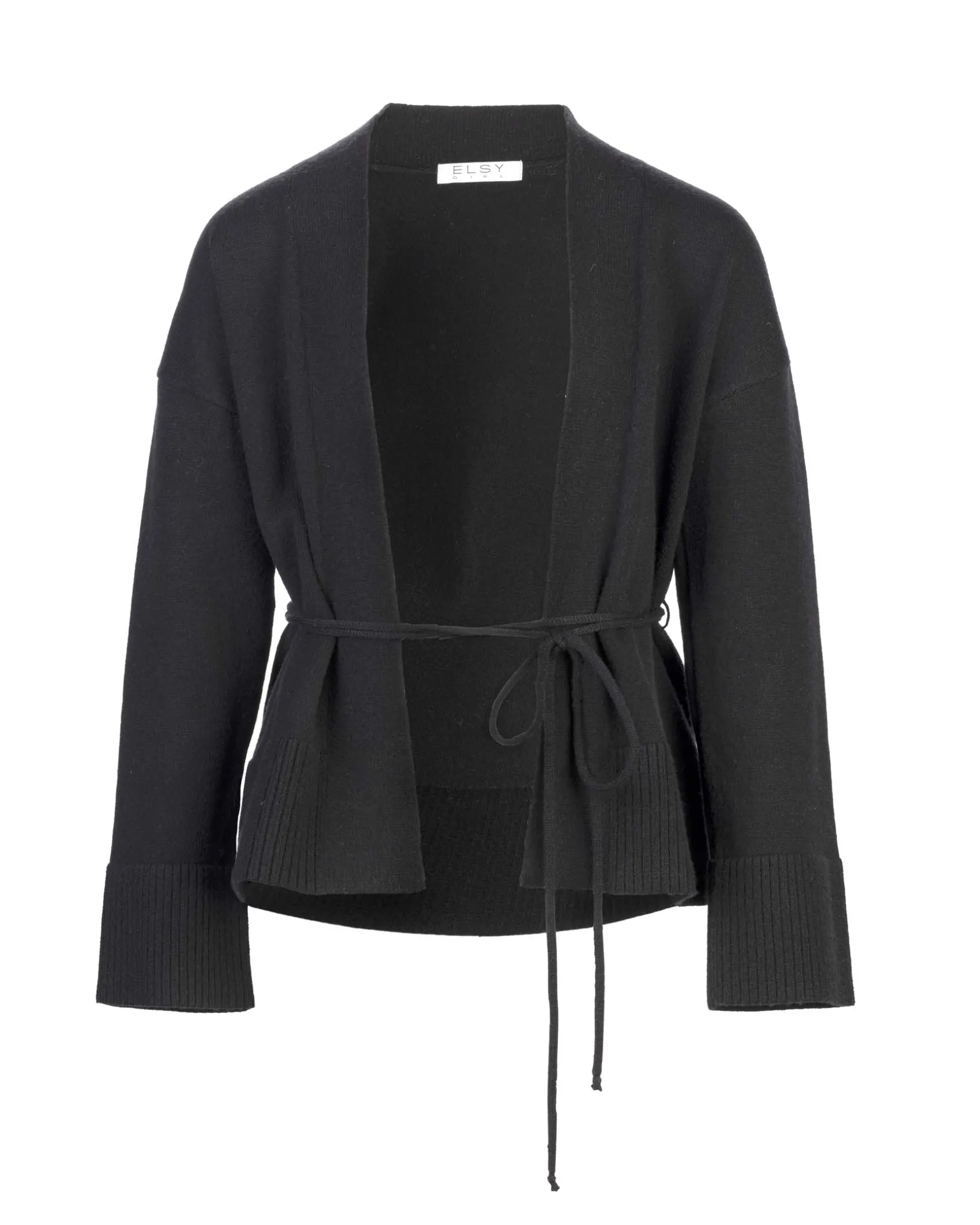 Cardigan Elsy nero in misto viscosa con cinturino