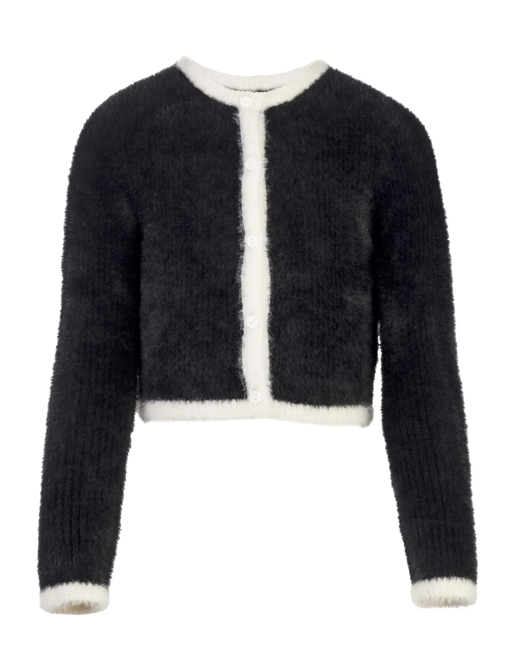 Cardigan Elsy nero punto pelliccia con orli bianchi