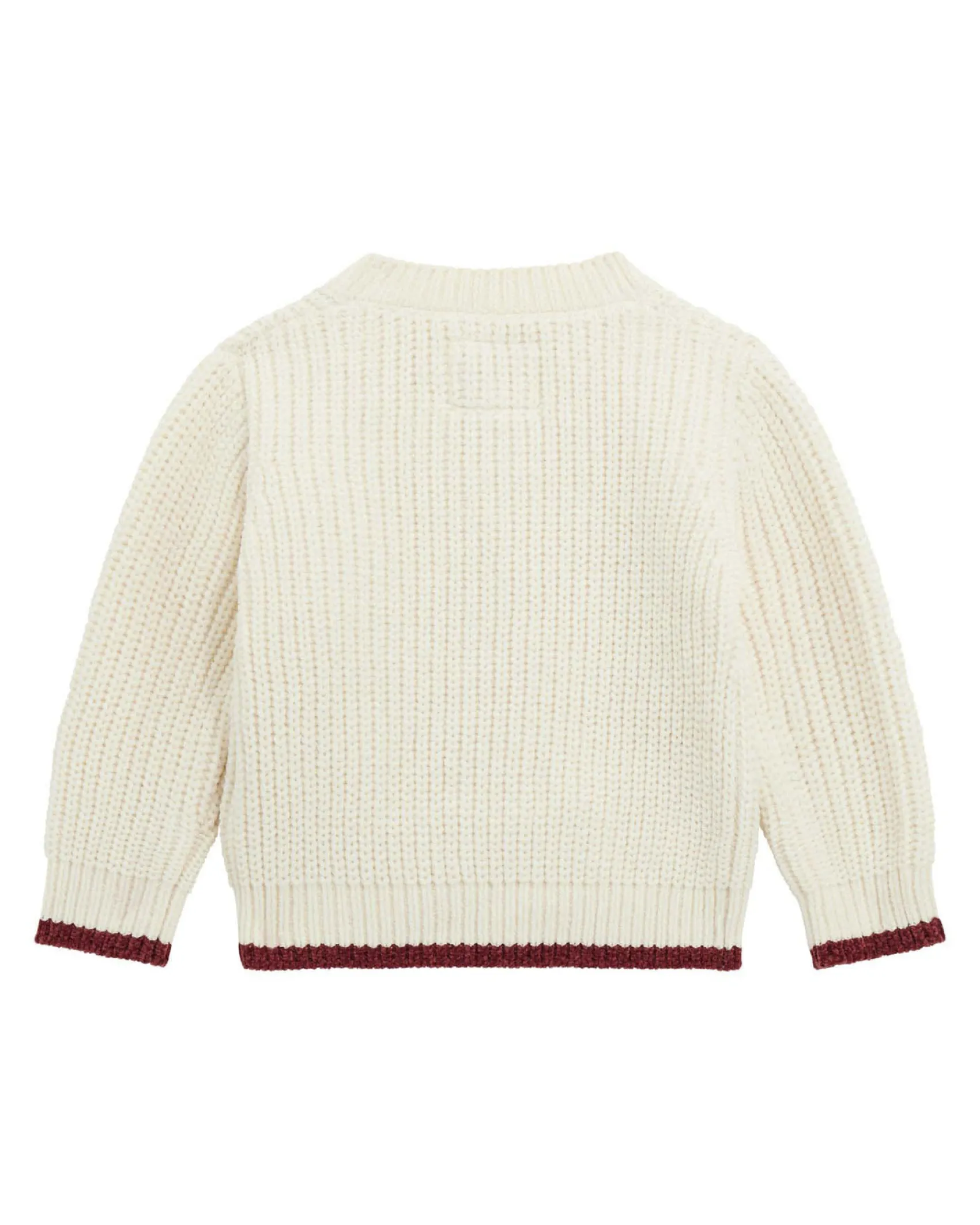 Cardigan Guess lavorato tricot panna con bottoni cuore e scritta logo