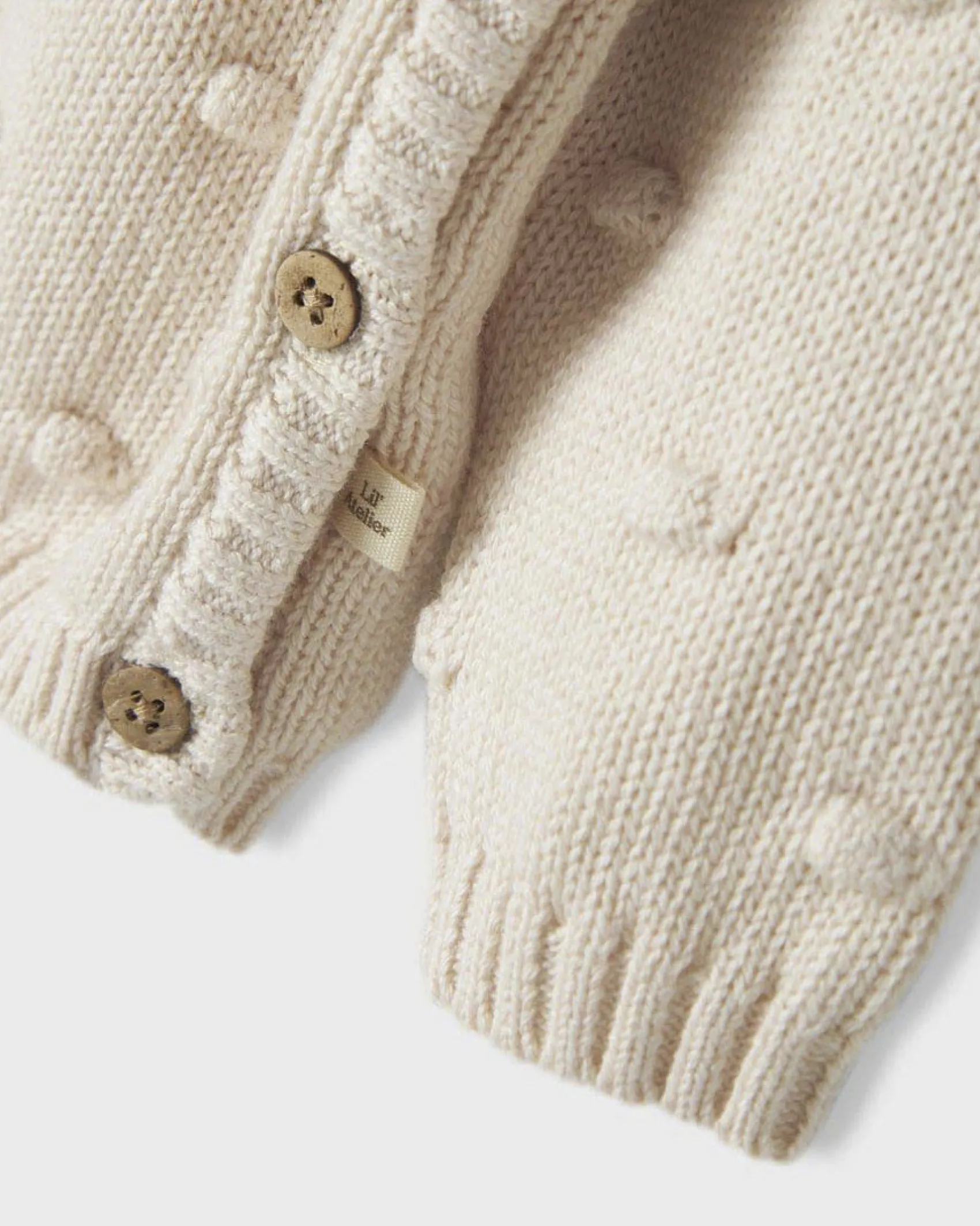 Cardigan Lil'Atelier color panna in puro cotone con pois in rilievo