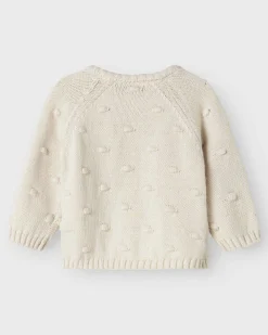 Cardigan Lil'Atelier color panna in puro cotone con pois in rilievo