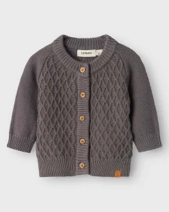 Cardigan Lil'Atelier grigio antracite in puro cotone a trecce