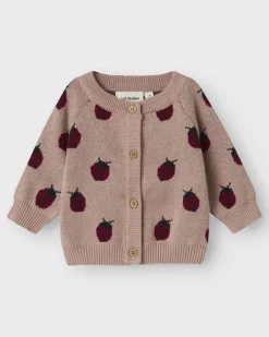 Cardigan Lil'Atelier rosa antico in puro cotone con fantasia coccinelle