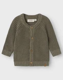 Cardigan Lil'Atelier verde militare in cotone tricot