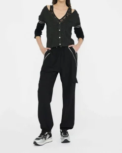 Cardigan Liu Jo Sport nero in maglia con dettagli in pizzo e lurex