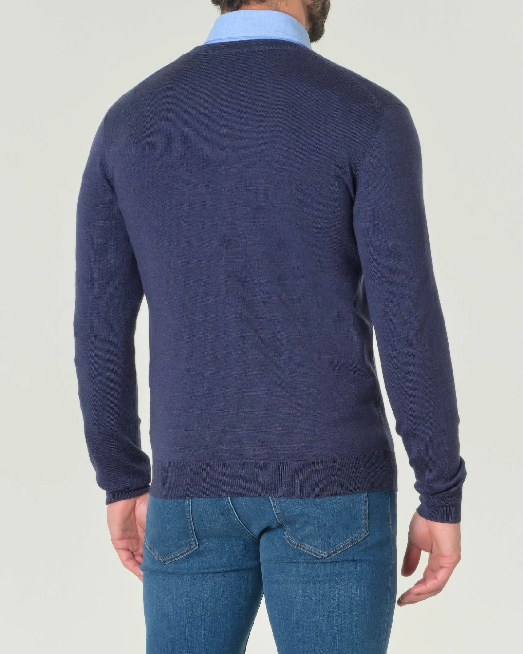 Cardigan Pellizzari blu melange in pura lana merino con chiusura a bottoni
