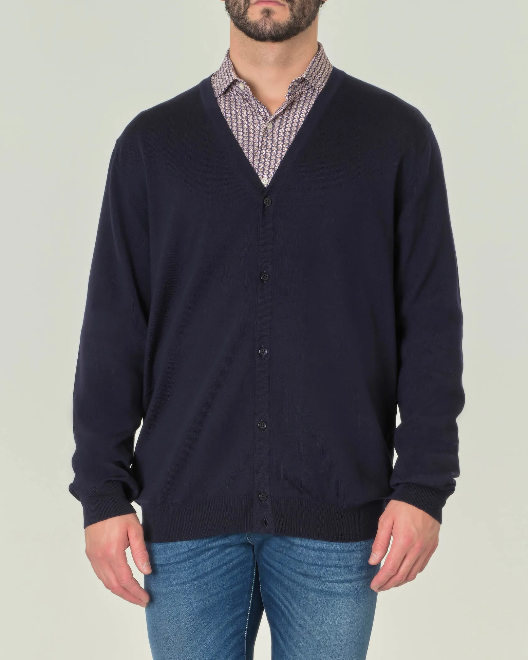 Cardigan Pellizzari blu navy in lana merino con chiusura a bottoni