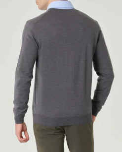 Cardigan Pellizzari grigio medio in pura lana merino con chiusura a bottoni