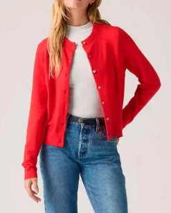 Cardigan rosso Levi's® in misto cotone con scollo a giro e chiusura a bottoni