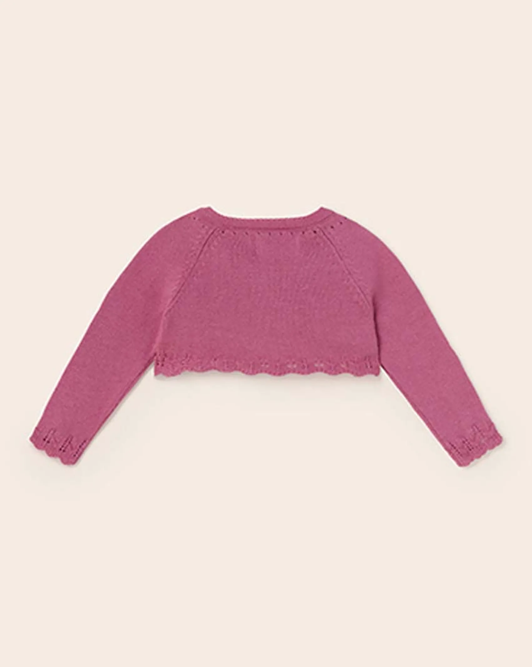 Cardigan stondato color ciclamino in puro cotone con orli in crochet