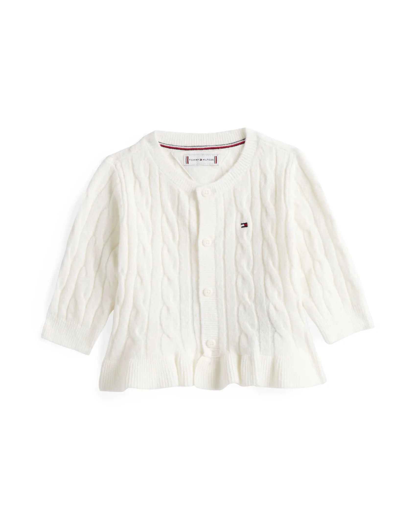 Cardigan Tommy Hilfiger bianco a trecce con volant