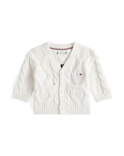 Cardigan Tommy Hilfiger bianco a trecce in misto cotone