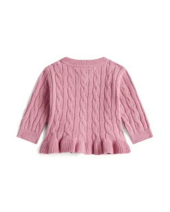 Cardigan Tommy Hilfiger rosa a trecce con volant
