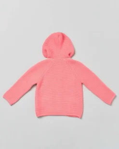 Cardigan tricot fucsia in puro cotone con cappuccio