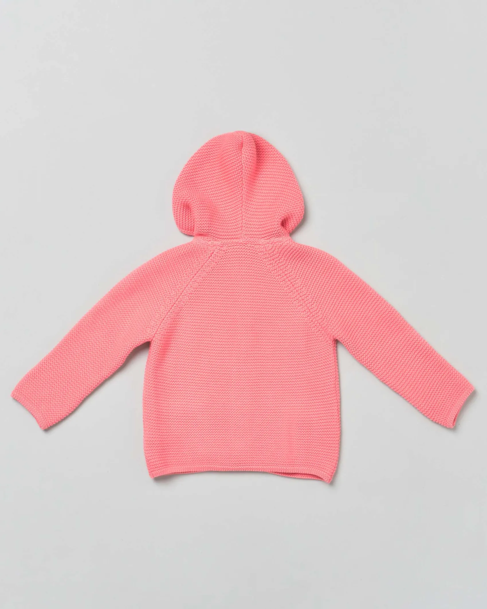 Cardigan tricot fucsia in puro cotone con cappuccio