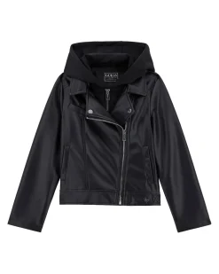 Chiodo Guess in ecopelle nera con cappuccio in felpa