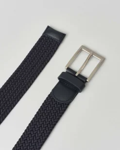 Cintura Armani Exchange blu in tessuto intrecciato con dettagli in pelle