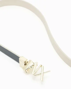 Cintura Armani Exchange beige in pelle con fibbia logo dorata