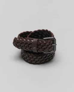 Cintura Armani Exchange marrone in pelle intrecciata con fibbia in metallo brunito