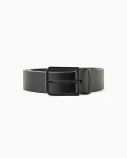 Cintura Armani Exchange nera in pelle con fibbia in tono