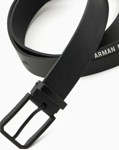 Cintura Armani Exchange nera in pelle con fibbia in tono