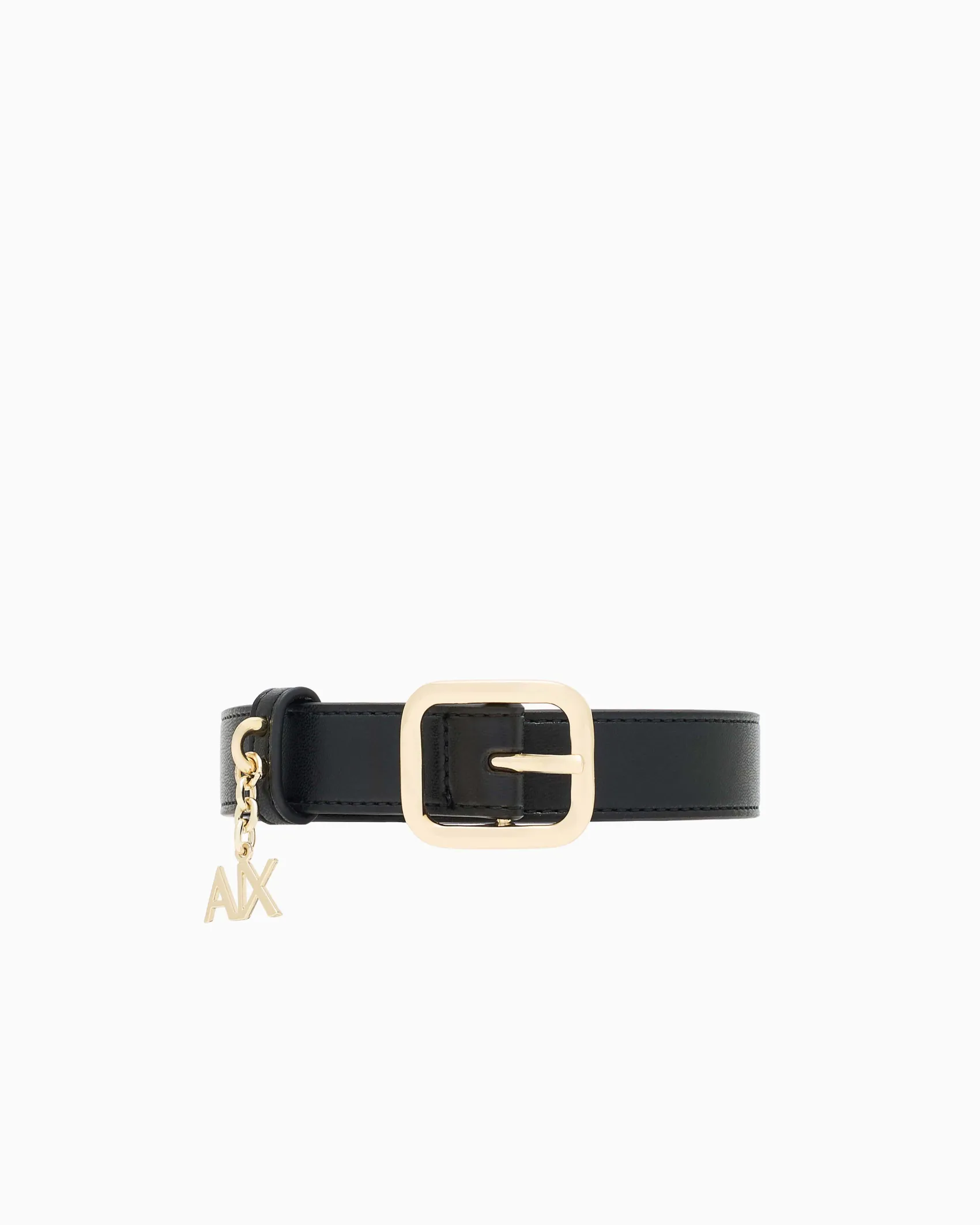 Cintura Armani Exchange nera in similpelle con dettaglio logo metallico