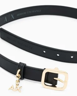 Cintura Armani Exchange nera in similpelle con dettaglio logo metallico