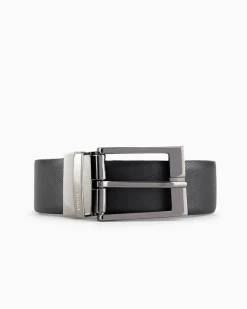 Cintura Armani Exchange nera in pelle saffiano reversibile in pelle liscia testa di moro