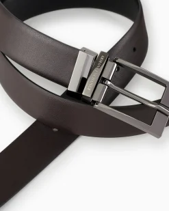 Cintura Armani Exchange nera in pelle saffiano reversibile in pelle liscia testa di moro